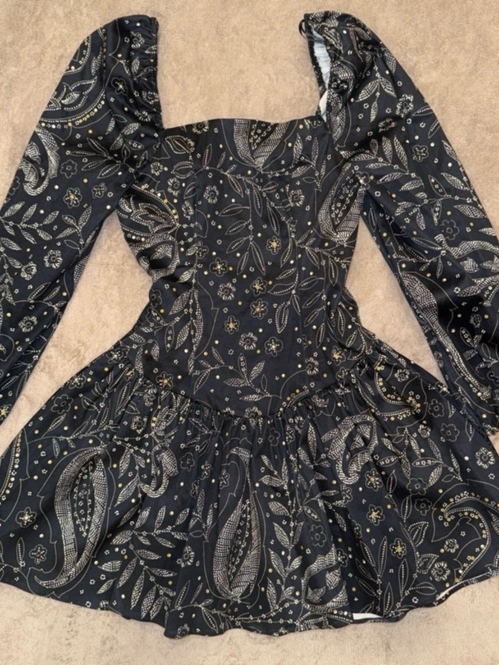 Anthropologie Black Paisley-Print Long Sleeve Dress